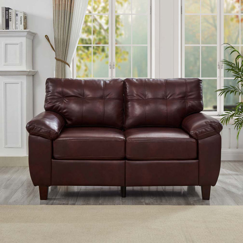 Canapé de salon en cuir PU avec rangement, H 35 po x l 59 po x P 32,3 po, 2, Bourgogne