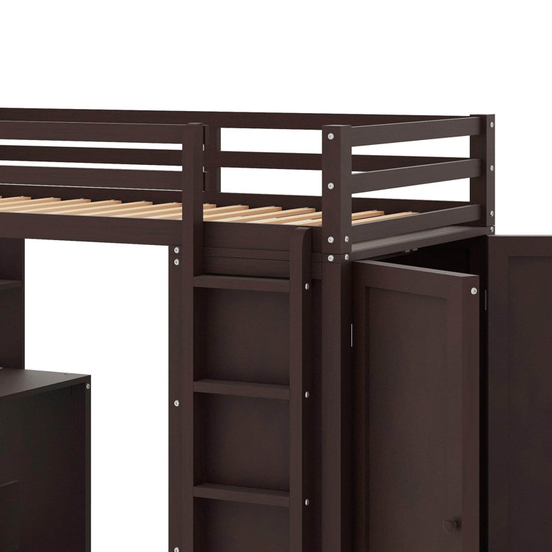 Twin Loft Bed With Drawers,Desk And Wardrobe, Espresso