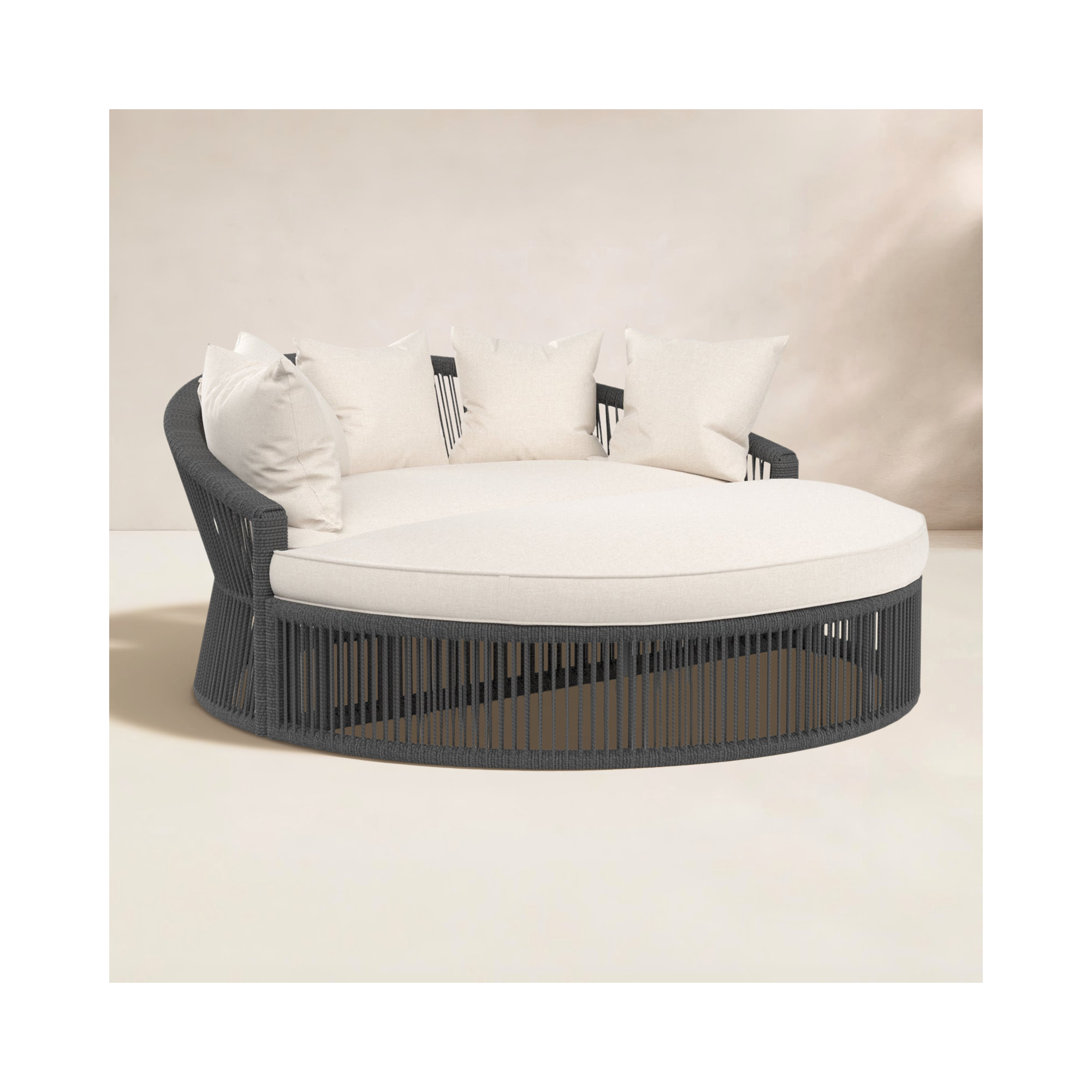 Renfri 67'' Wide Circle Patio Daybed with Sunbrella® Cushions, Black, Echo Ash Sunbrella®