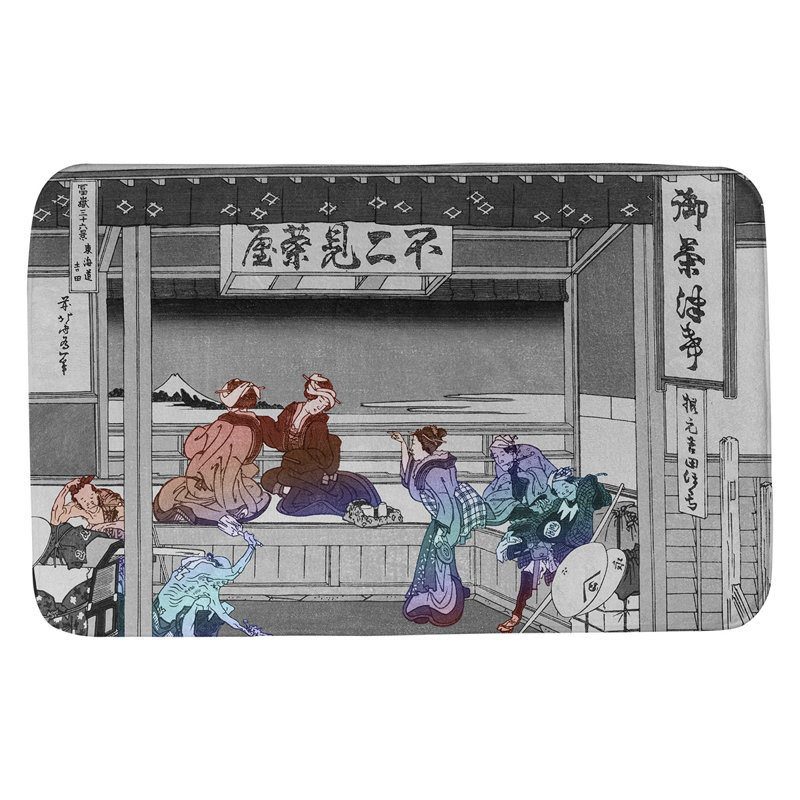 Tapis pour salle de bain antidérapant Clair Yoshida at Tokaido, l 21 po x L 34 po, Rouge / Bleu