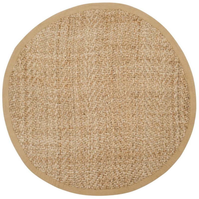 Tapis de couleur unie en jute tissé à la main en fibre naturelle Station, Rond 8 pi