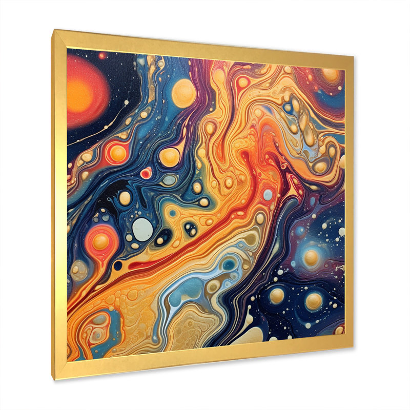 Orange galactique bleu II, H 24 po x l 24 po x P 1 po, Encadrement doré