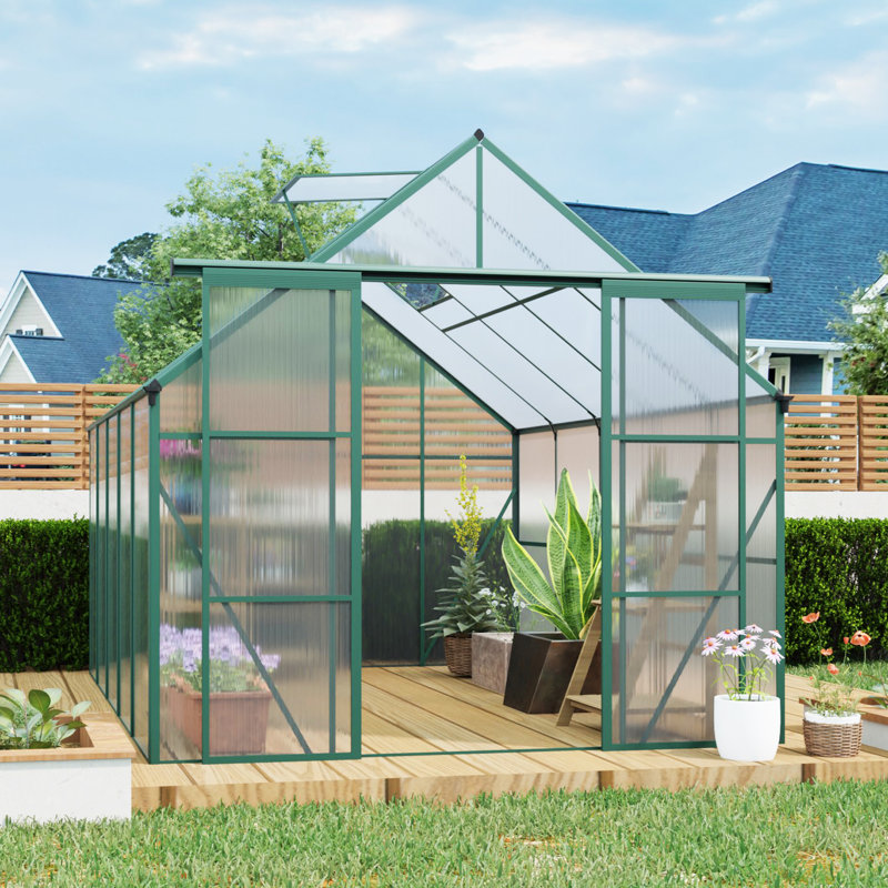 Serre en polycarbonate 8 x 10 avec double porte pour cour arrière verte