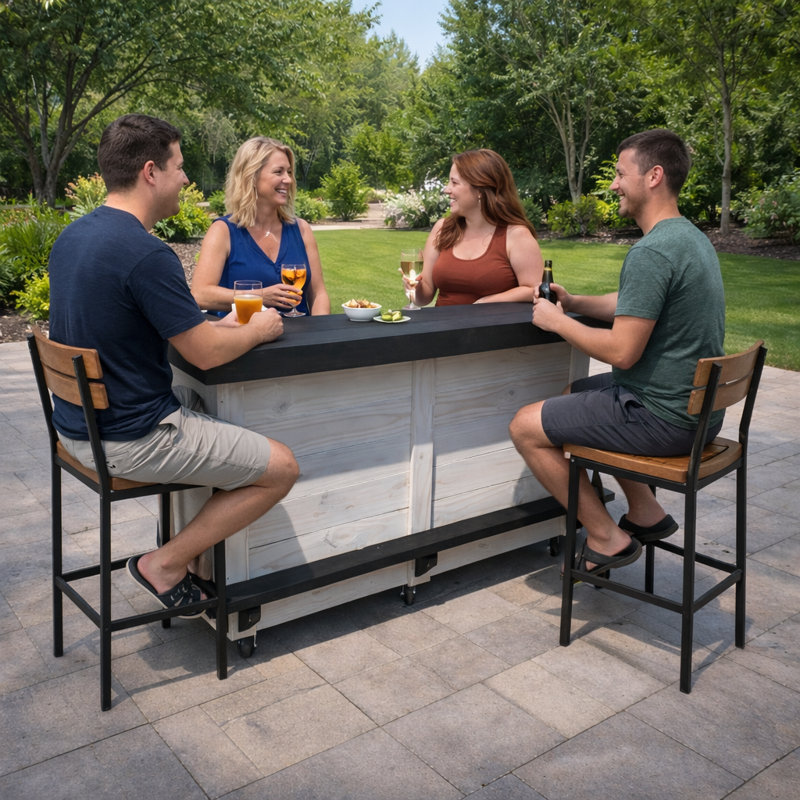 Bar de maison en L en forme de L 6 pi x 3 pi avec comptoir surélevé, repose-pieds et tablettes de rangement intérieures Tidewater