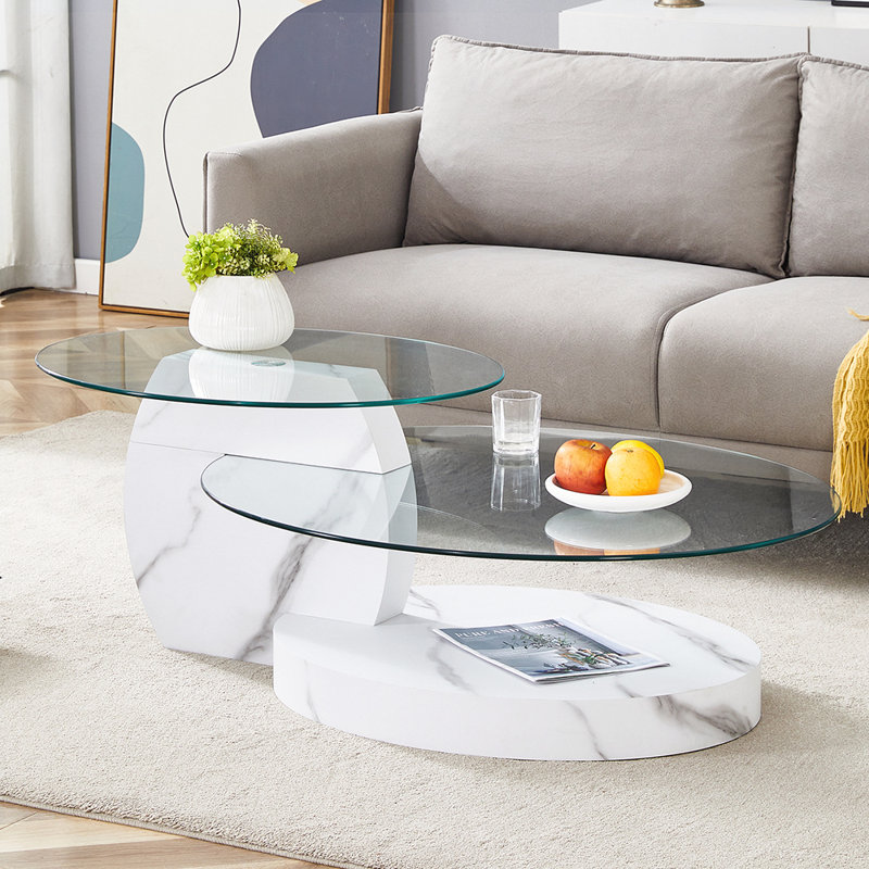Grain Double Layer Coffee Table, White