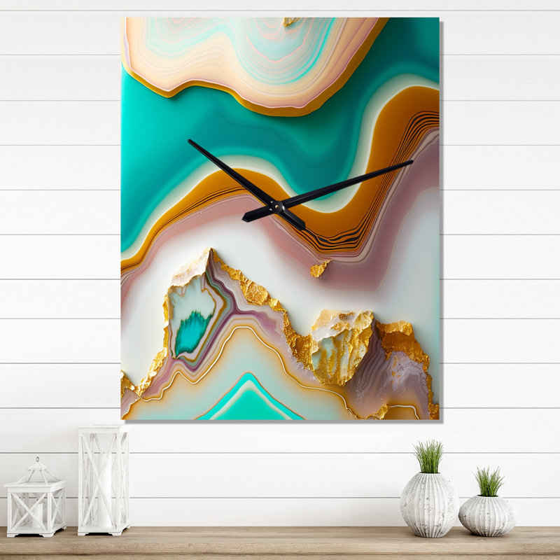 Horloge murale surdimensionnée liquide Blue Harmony Agate III - formes abstraites, Grand