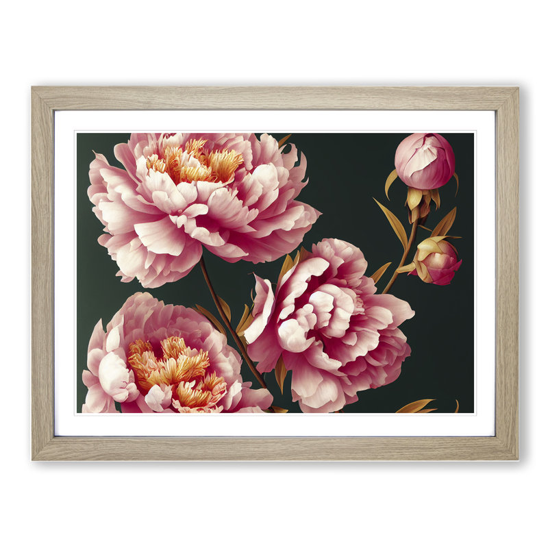 Pure Peony Flowers - Single Picture Frame Print, 25cm H x 34cm W x 2cm D, Oak Framed