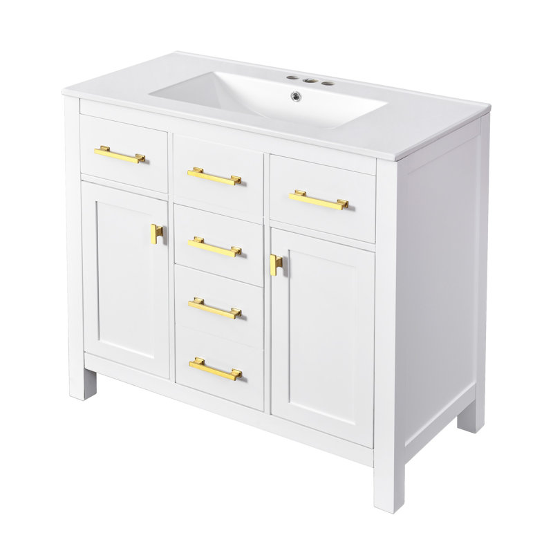 Meuble-lavabo autoportant avec 4 tiroirs Bathroon, Blanc