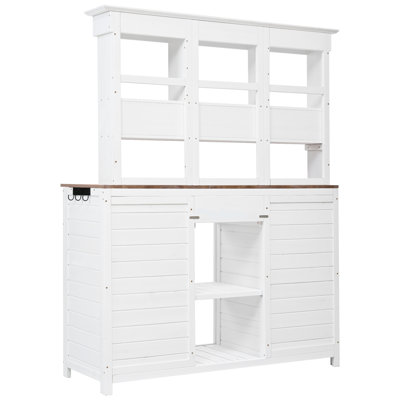 Potting Bench Table with 3 Shelves,6 Drawers