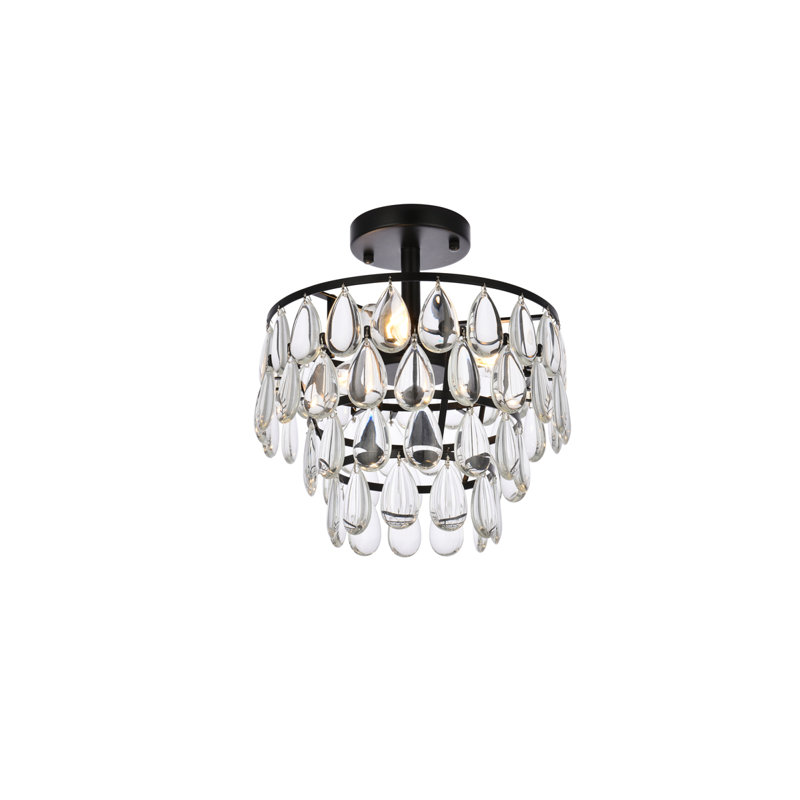 Stiner 3-Light Crystal Tiered Flush Mount, Black, 12" H x 12" W x 12" D