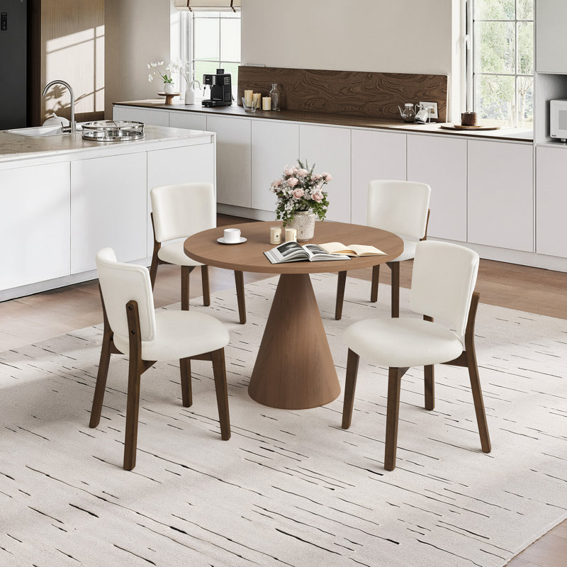 Annika Upholstered Solid Wood Dining Chair Side Chair (Set Of 4), Dark Brown, 4, Beige