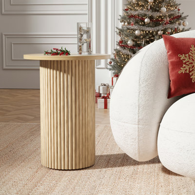 Chibuzor 22"Tall Pedestal Wood Round End Table, Handcrafted Solid Wood Fluted Design by Latitude Run