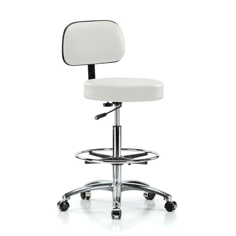 Tabouret réglable en hauteur avec dossier et repose-pieds PERCH Chrome Walter | Hauteur du banc élevé: 25 à 35 po