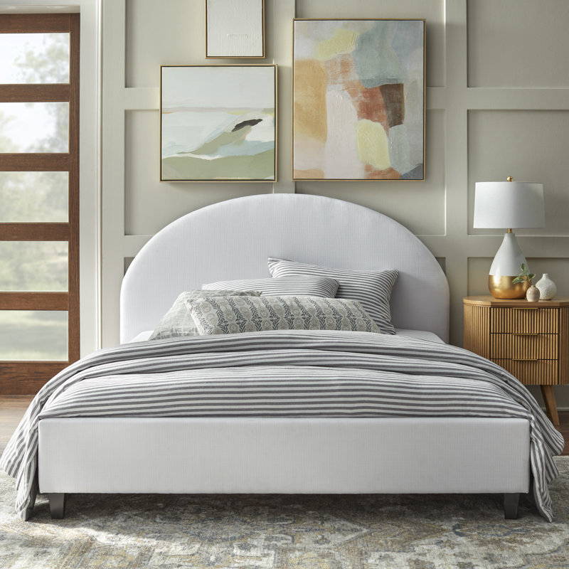 Upholstered Panel Bed, White