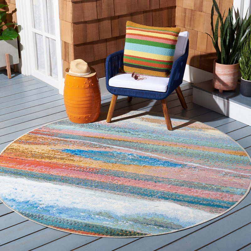 Agambir 500 Performance Abstract Indoor/Outdoor Area Rug, Round 8'