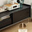 Meuble télé moderne en bois massif noir-1953356102