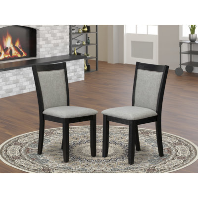 Monza Parson Chairs - Shitake Linen Fabric Padded Dining Chairs, Set of 2, Wire brushed Black