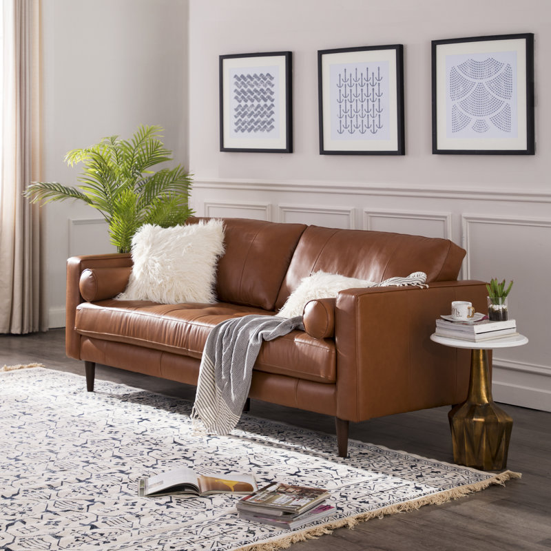 Apgar Upholstered 88.5'' Sofa, Camel Leather