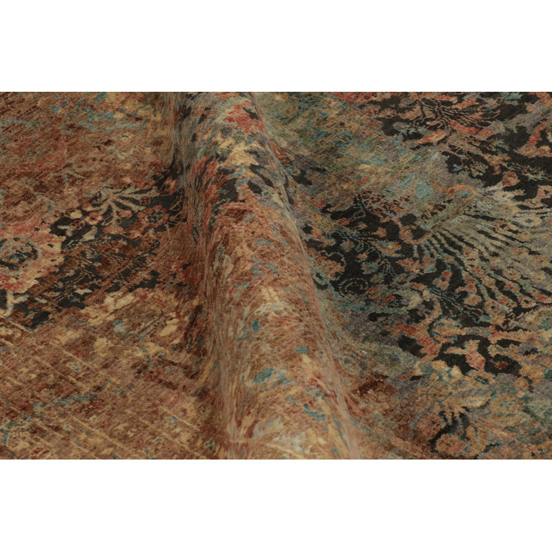 Rug & Kilim’S Modern -Inspired Rug In Rust, Black And Green Floral Pattern