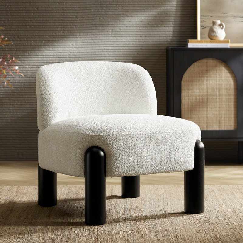 Holmgren 28"W Modern Boucle Accent Chair with Solid Wood Legs