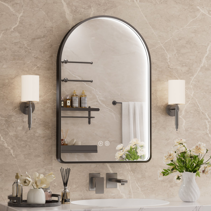 20"x30" Arched Mirror LED Bathroom Mirror,  Anti-Fog Frame Vanity Mirror With Lighted Dimmable And Memory Function, 30" x 20"