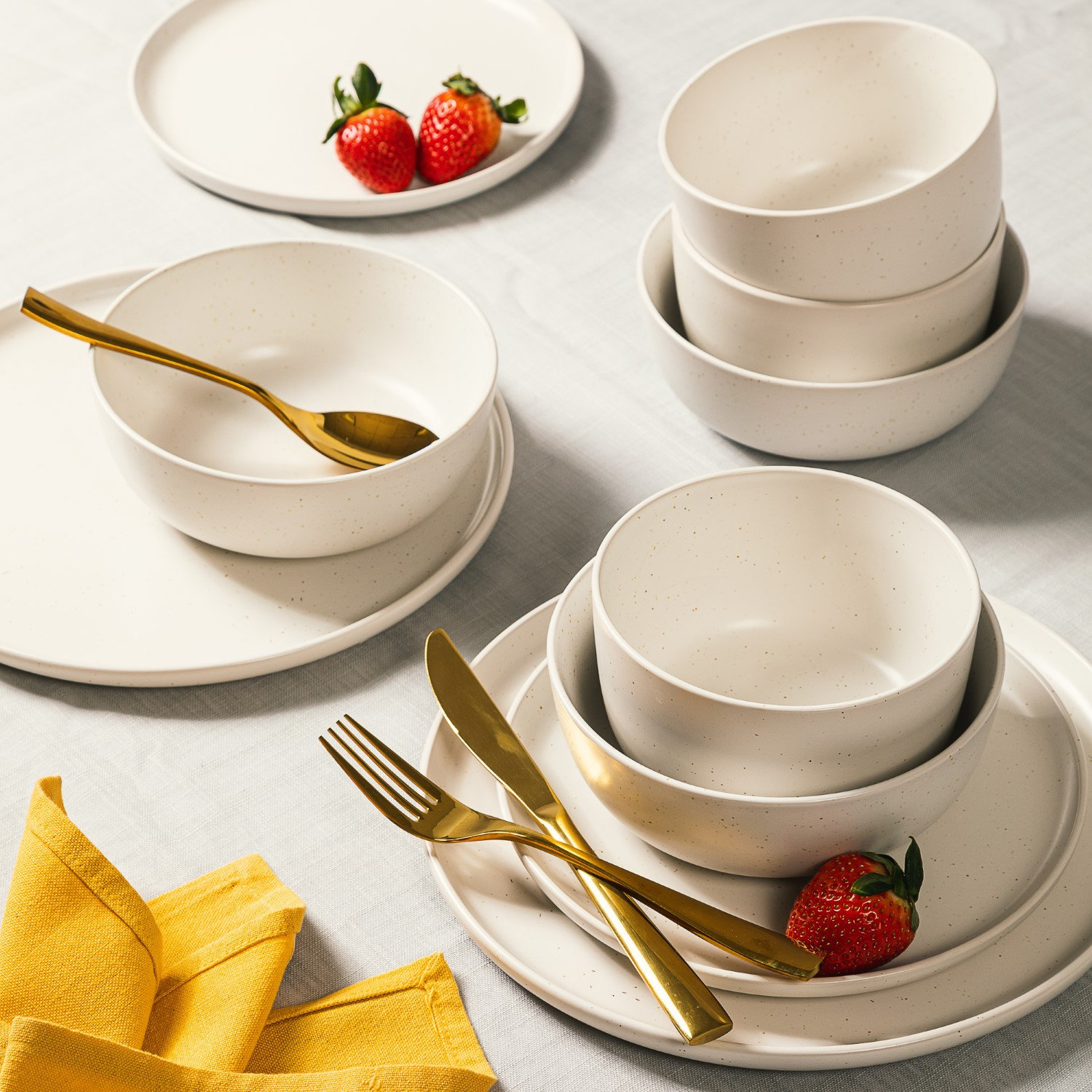 James Street Stoneware Dinnerware Set, Sea Salt White