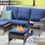 Canapé d'extérieur de 76,7 po de largeur, housses de coussin bleues, siège confortable et résistance aux intempéries