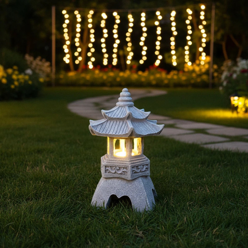 Zen Garden Lamp Statue, 11" H x 8" W x 8" D