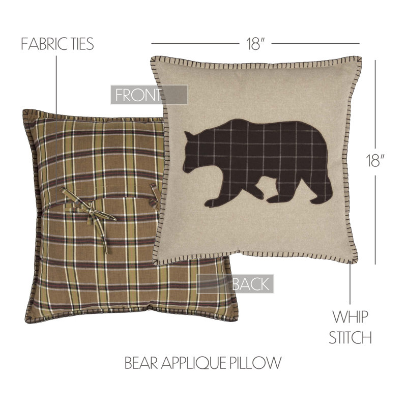 Wyatt 18" Tan and Espresso Cotton Bear Applique Pillow