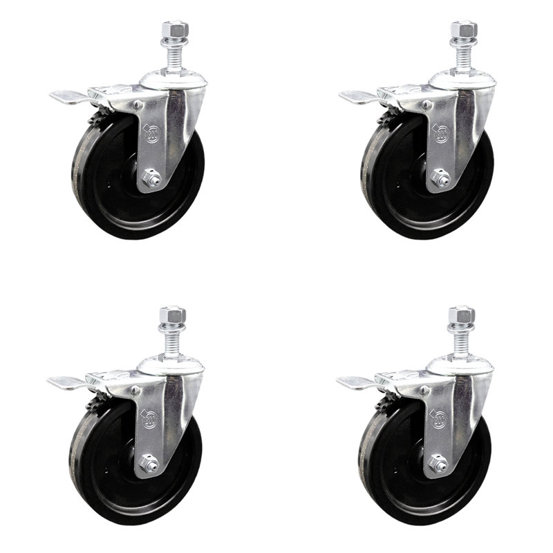Ensemble de roulettes à tige filetée pivotante de 5 po avec serrure totale de 3/8 po