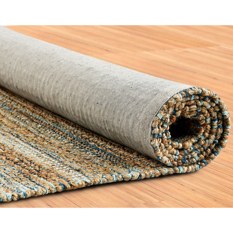 Modern Farmhouse Handmade Natural Fiber Jute Indoor Area Rug with Cotton Backing, Rectangle 7'9" x 9'9", Tan/Gray
