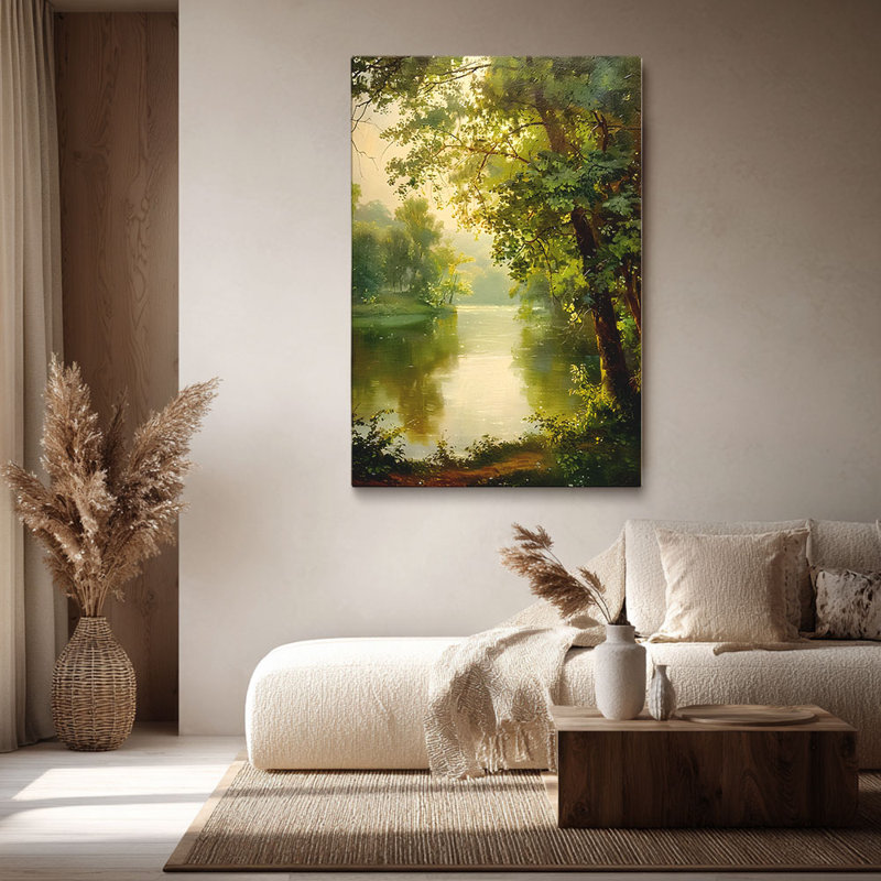 «Tranquil« Sunlit River Forest », art mural tendu sur toile pour studio Cozy Studio, 12 * 8 pouces (30 * 20 * 2cm)