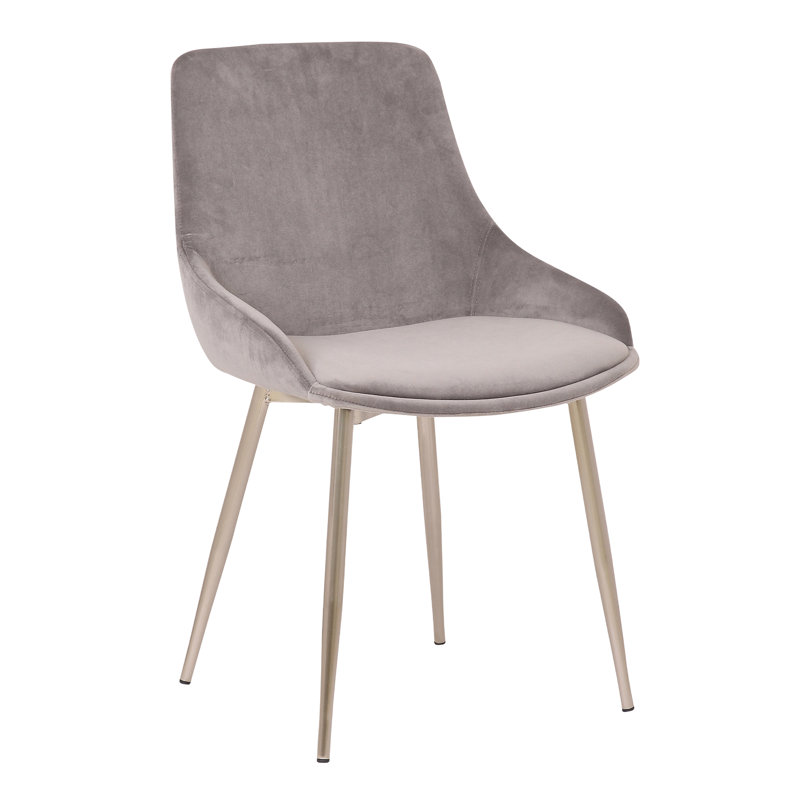 Baring Dining Accent Chair in Velvet Upholstery and Metal Legs, Grey, Chrome