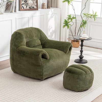 Fauteuil à billes en fausse fourrure avec repose-pieds