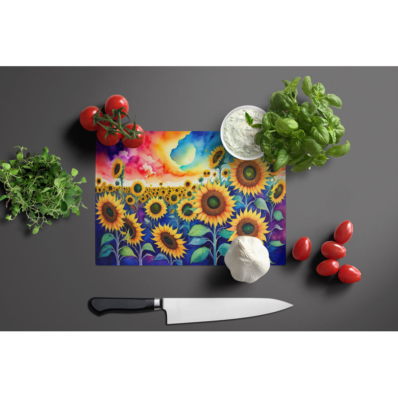 Sunflowers in Colour Glass Cutting Board Large