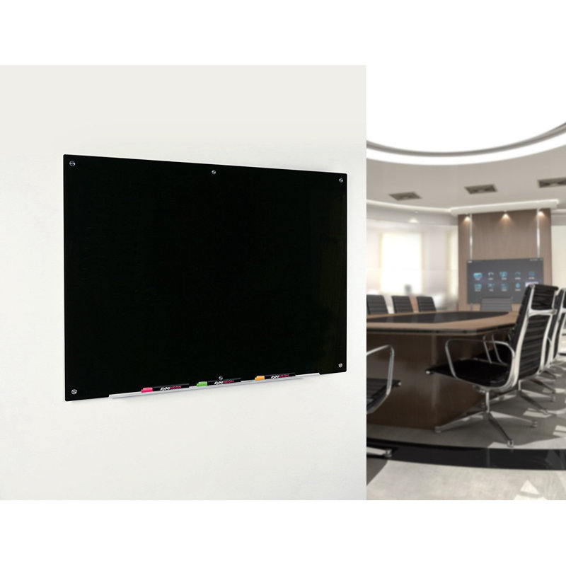 Wall Mounted Magnetic Black Glass Board, 40" H x 60" L x 0.15" D