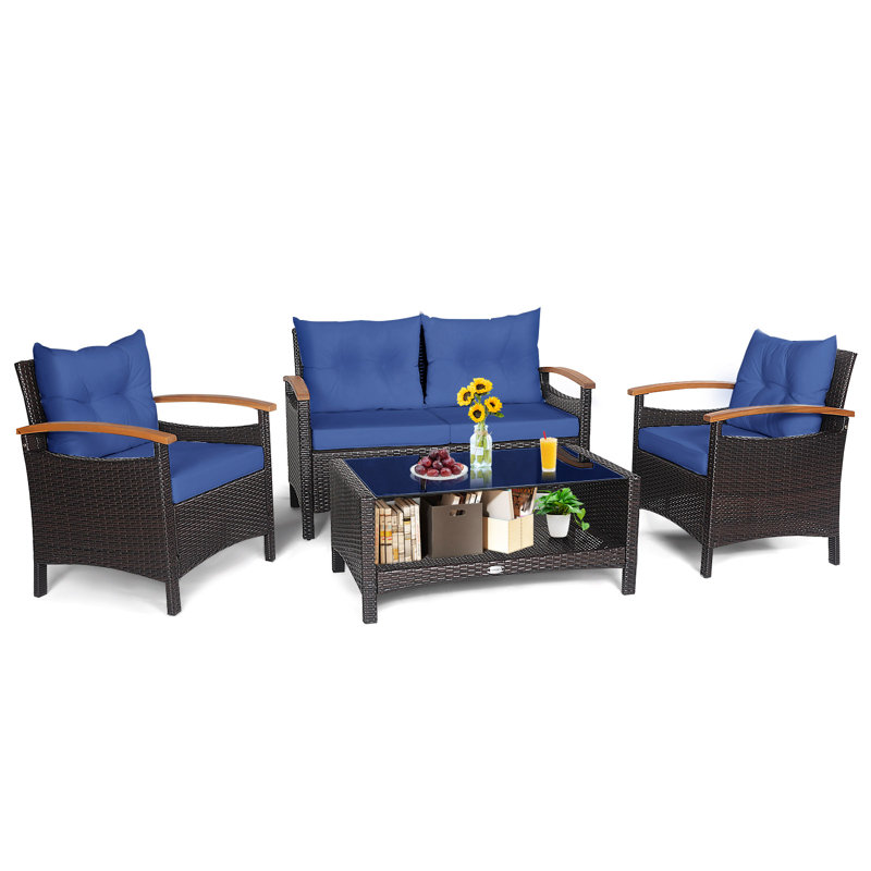 4 - Person Patio Conversation Set with Cushions, Navy