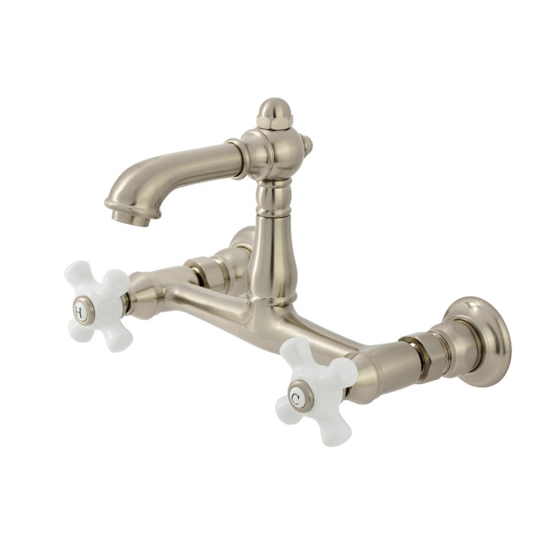Kingston Brass English Country Two-Handle 2-Hole Wall Mount Bathroom Faucet, Brushed Nickel