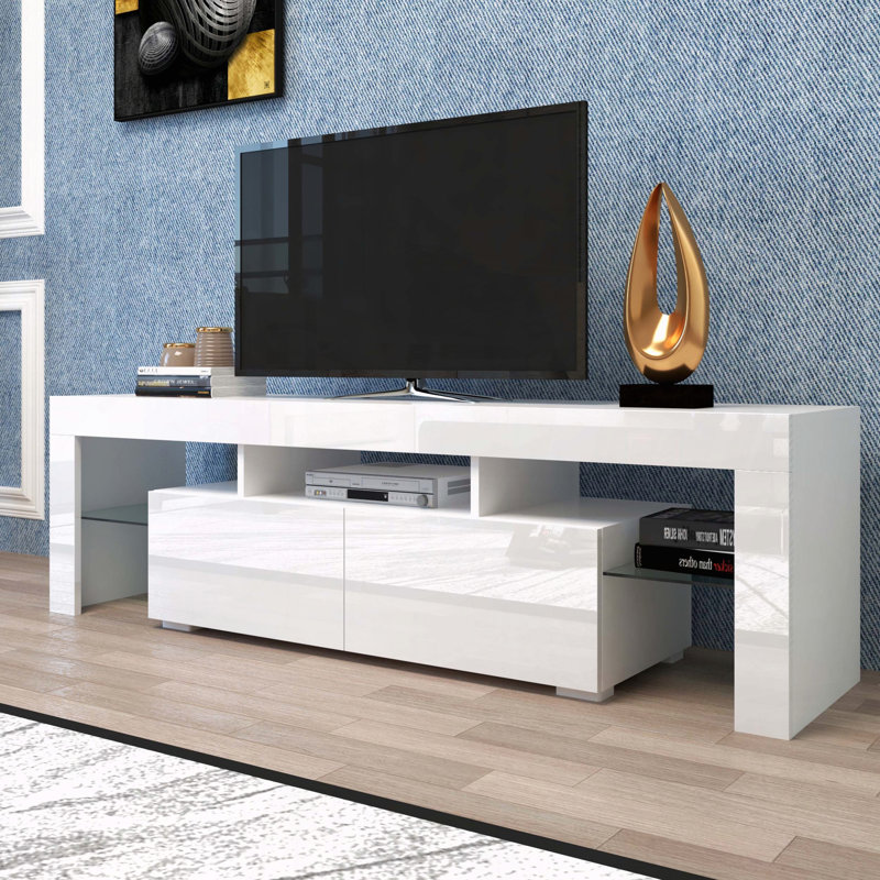 Meuble télé moderne à DEL avec télécommande, Blanc