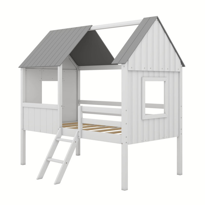 Lit mezzanine simple Sublette, Blanc / gris