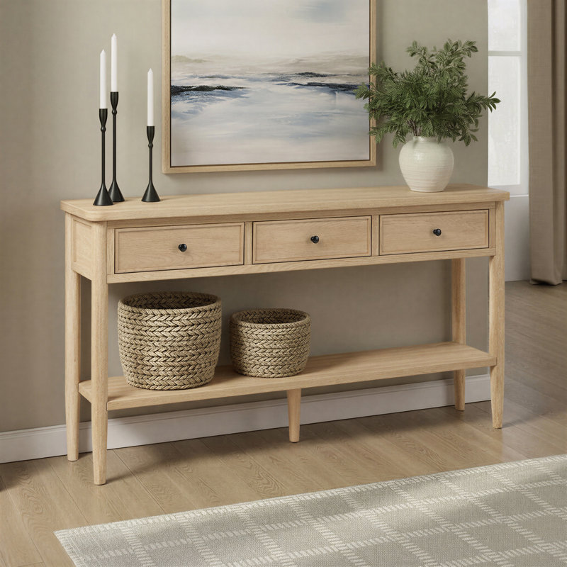 Modern Entry Table with Drawer Storage, Coastal Oak