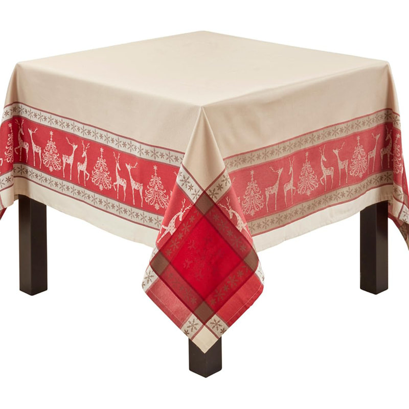 Red Christmas Reindeer Design Jacquard Tablecloth, 70" Square