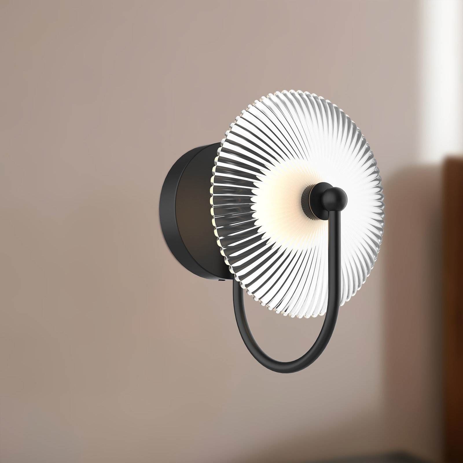 Hera Single Light Glass Dimmable LED Armed Sconce, Matte Black