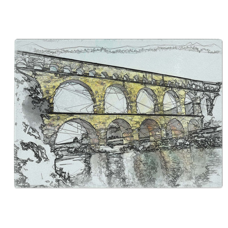 Tempered Glass Pont Du Gard Bridge in France Chopping Board, 39 cm W x 28.5 cm L
