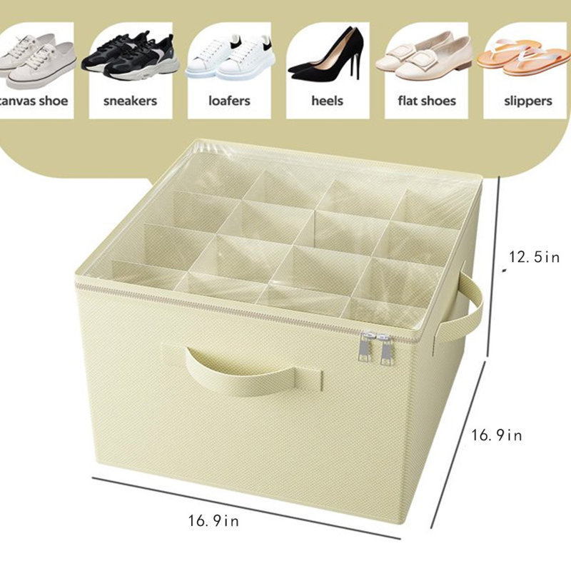 16 Pair Stackable Shoe Storage Box, Beige