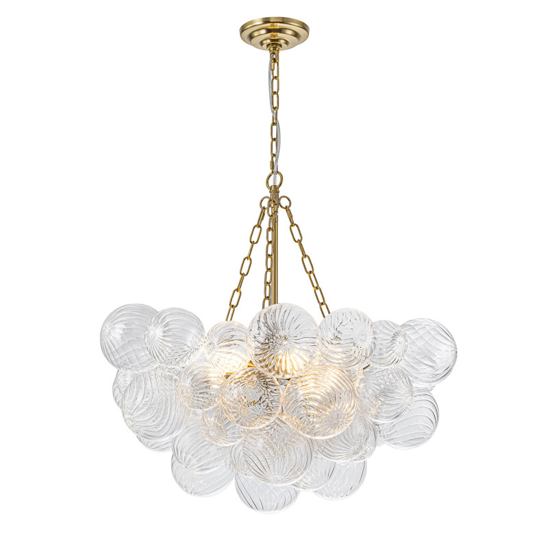 Lustre sphérique en verre 6 lumières, Doré