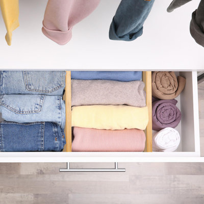Dresser Drawer Organizers 6 Pack, 4.65'' High Adjustable From 12.5-17‘’ Bamboo Drawer Dividers For Clothing Baby Clothes, Wooden Separators For Dresser Nursery Organization With Soft Foam Ends