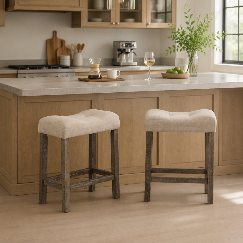 Tabouret capitonné à hauteur de comptoir à boutons, ensemble de 2, taupe