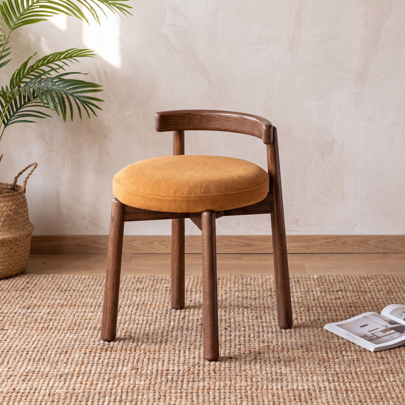 Tabouret de coiffeuse en bois massif MCM avec siège rembourré, pour chambre à coucher et vestiaire, Siège fixe, Noyer chêne