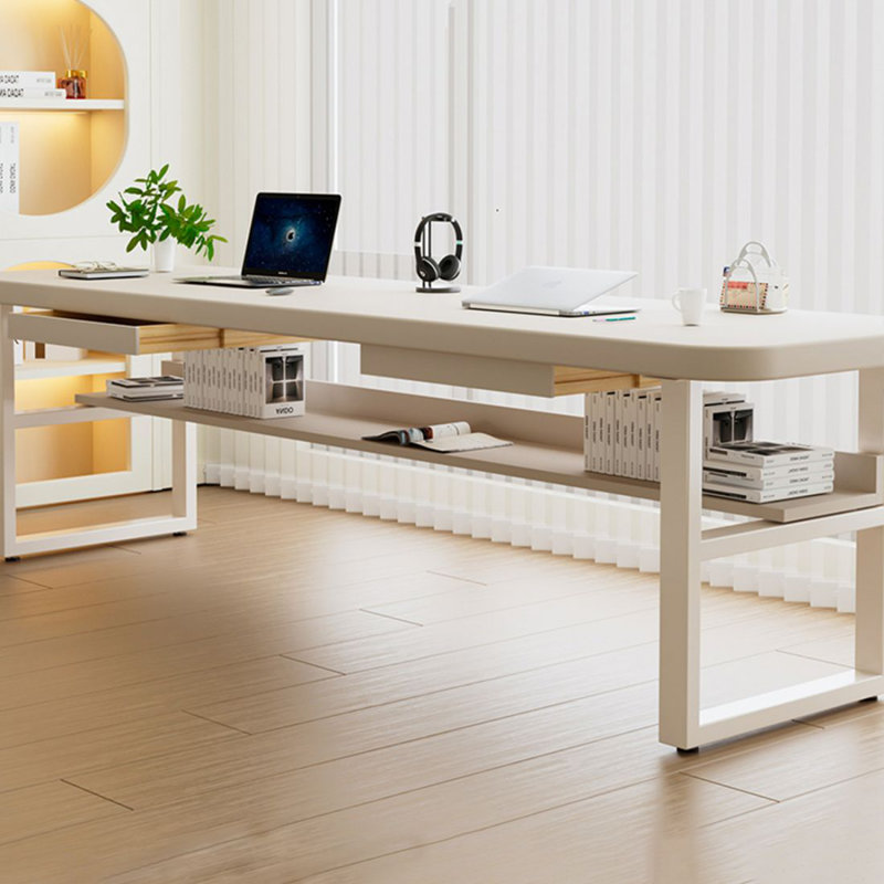 White solid wood study desk Double desk with Drawers, 29.53" H x 78.74" W x 27.56" D